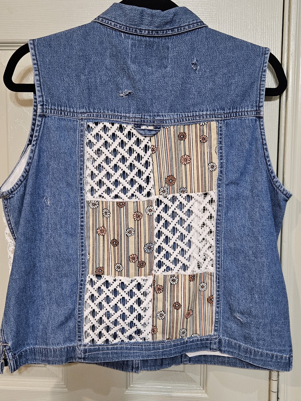 Blue Denim Shirt Vest with White Crochet Panels - Picture 2 of 3